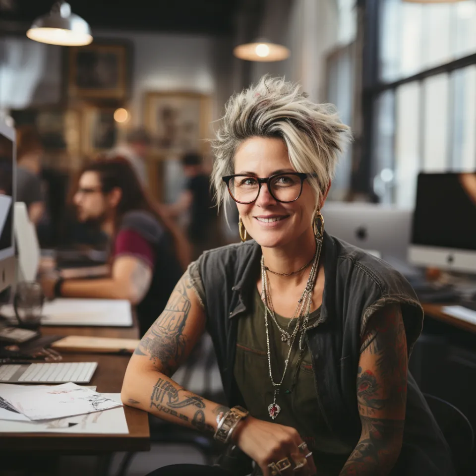 Svenja Müller im Büro lächelnd